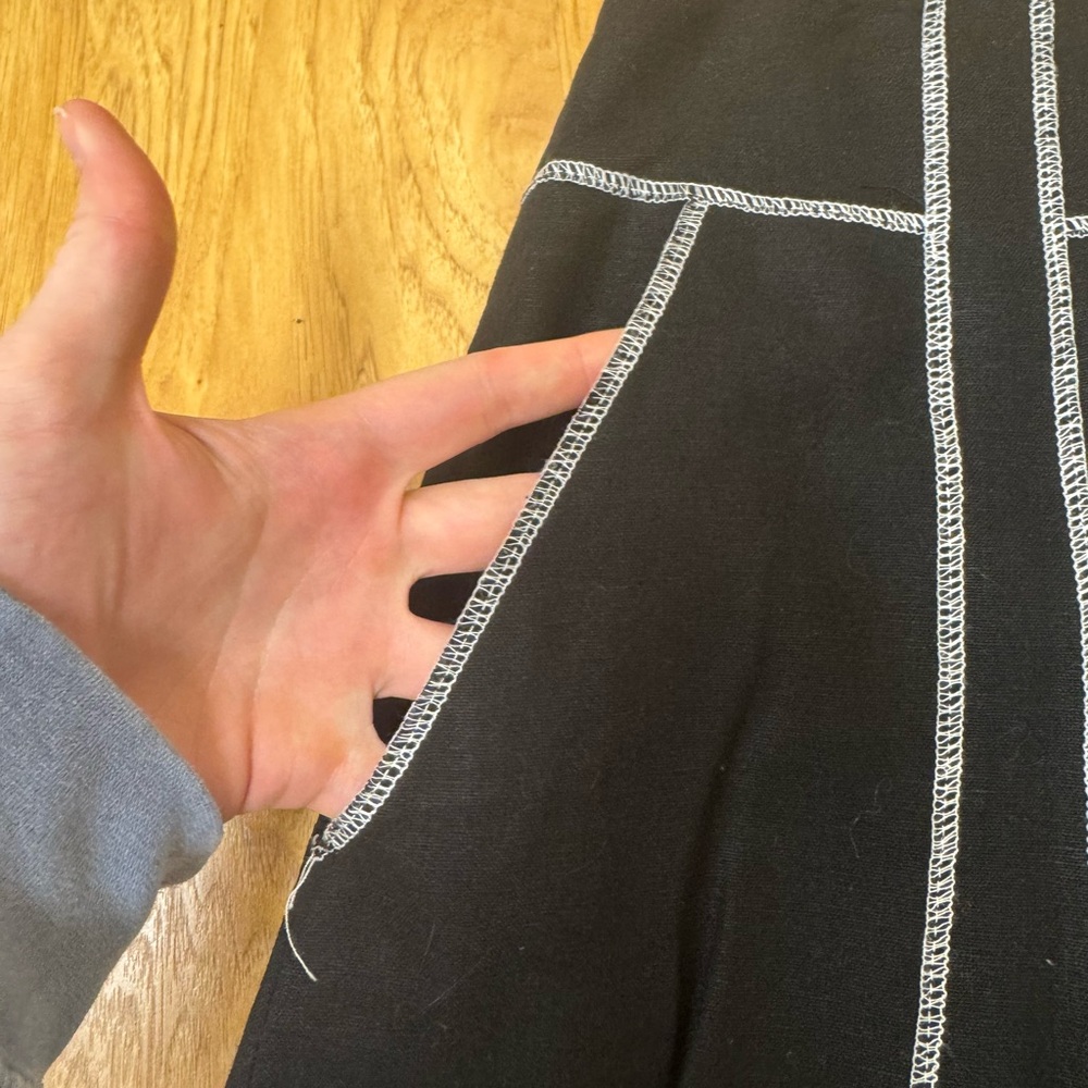 Elegant Black A-Line Skirt with White Stitching - Picture 2 of 6